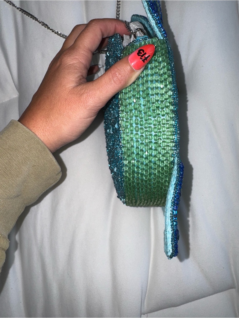 Blue Sea Turtle Beaded Shoulder Bag/Crossbody Bag Handmade in India New with Tag - Picture 4 of 15